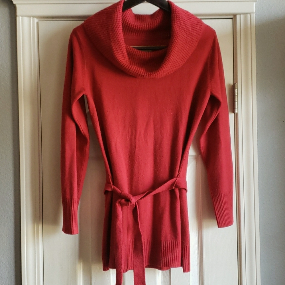 Covington cowl neck belted sweater